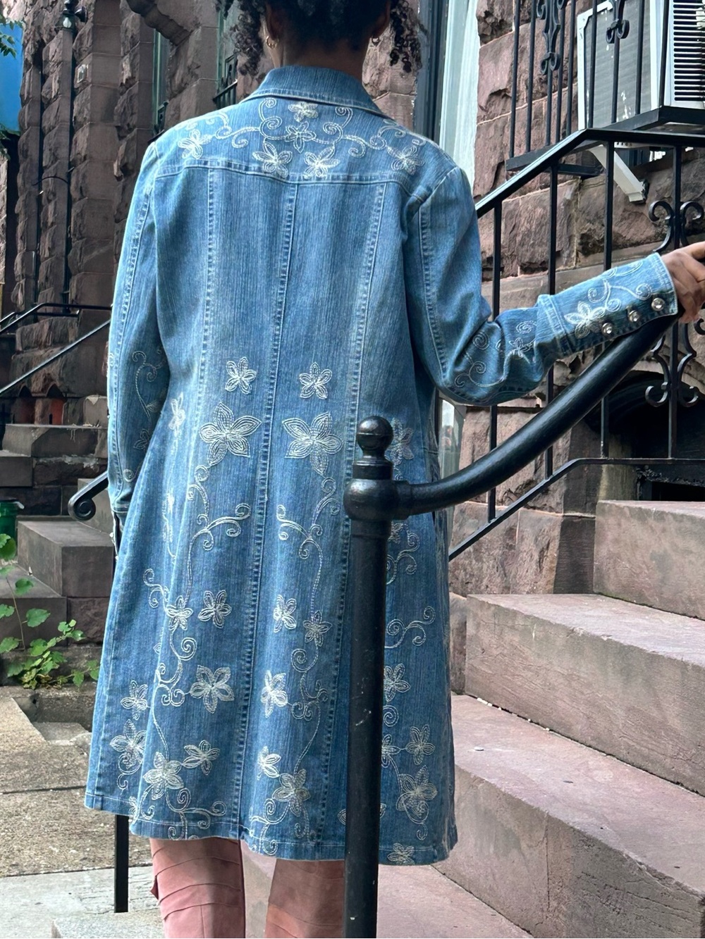 Cache Long Blue Denim Embroidered Jacket - Picture 1 of 6